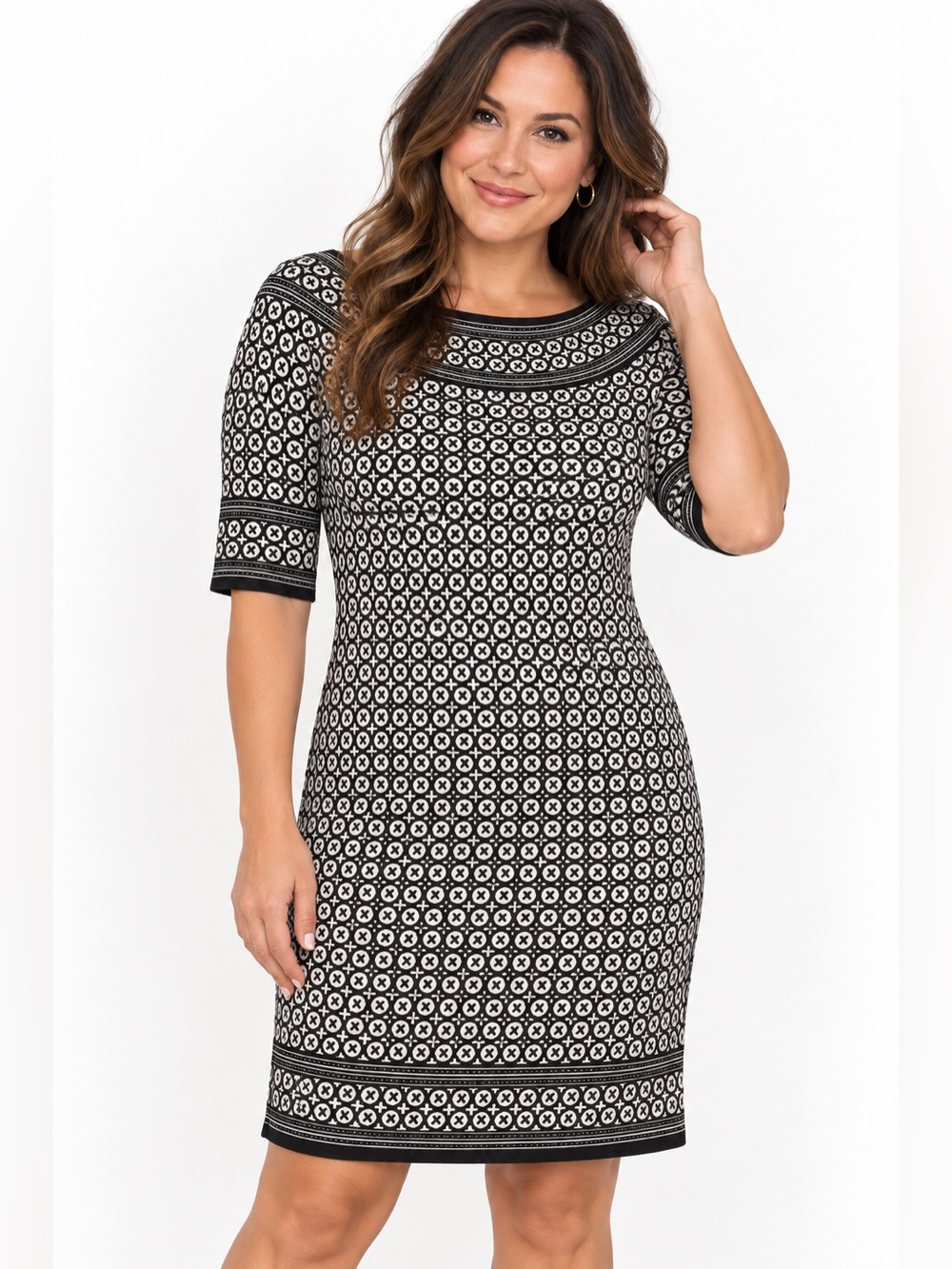 Max Studio Black and White Patterned Knit Midi Dress